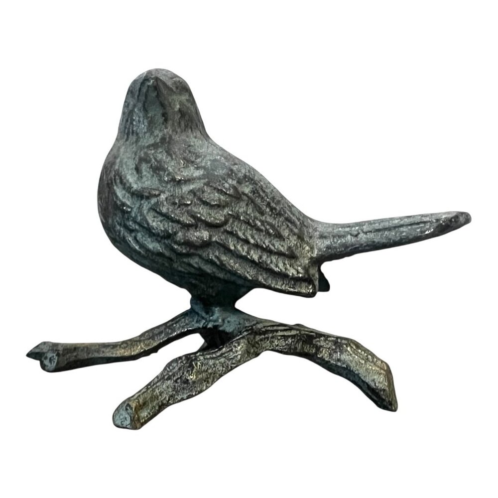 Cast Iron Bird Figurine On Branch Rustic Decorative Accent Home Or Garden Decor